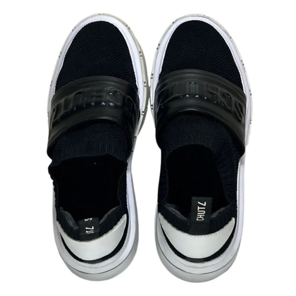 Schutz - Tennis Platform Shoes w/ Logo Strap, Knit, Slip On - Size 7.5, Black - Picture 6 of 16